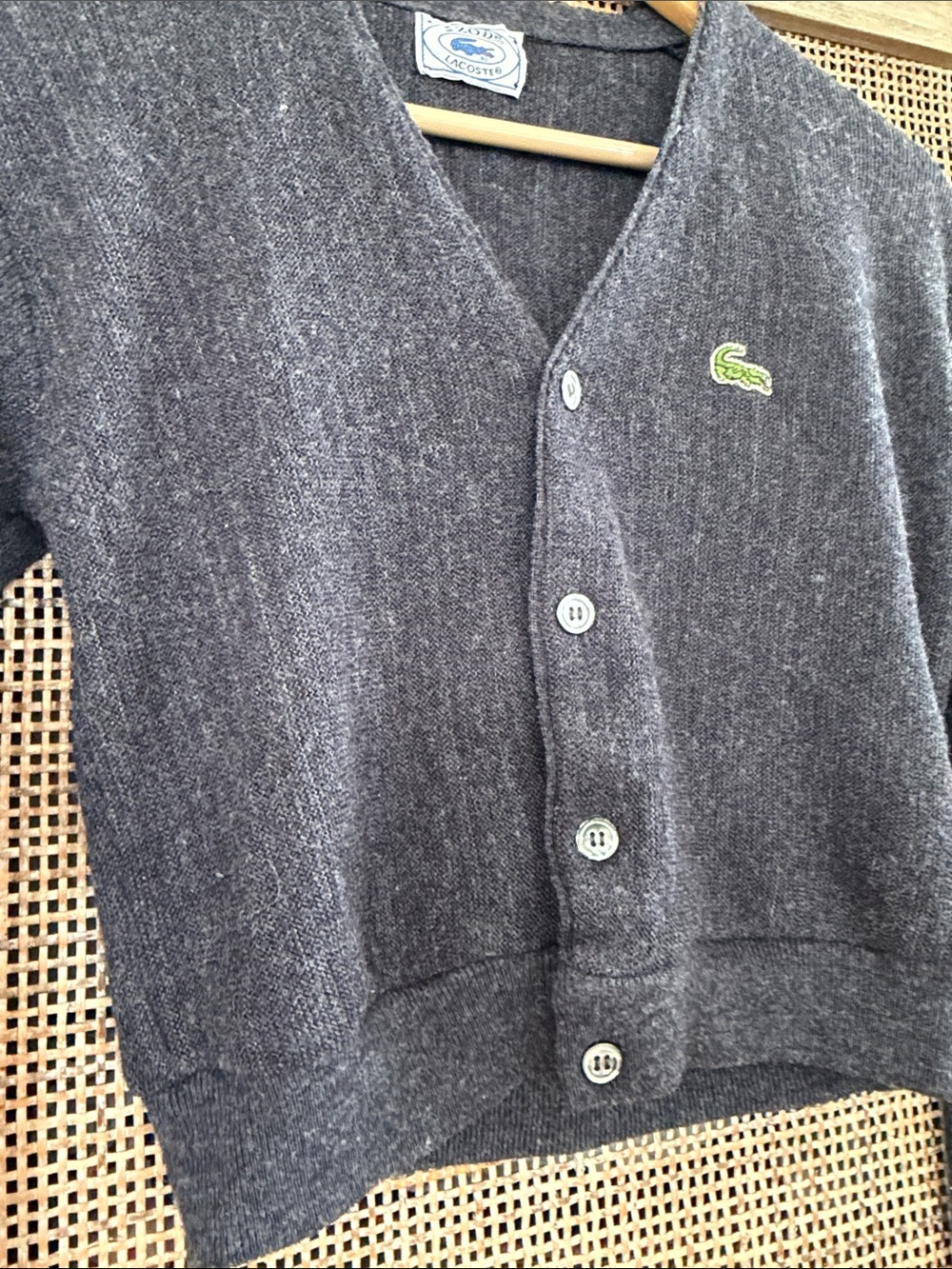 Lacoste Women's Charcoal Gray V-Neck Cropped Button Cardigan - Picture 4 of 5